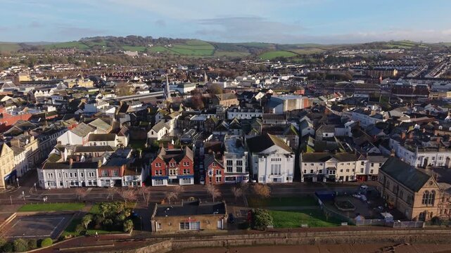 Aerial video above Barnstaple, North Devon, UK