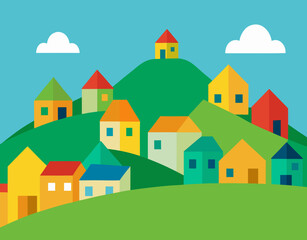 Houses on a green hill