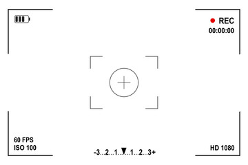 Obraz premium Photo and video camera viewfinder display screen frame, camera interface with information indicators, zoom exposure, camcorder shutter snapshot