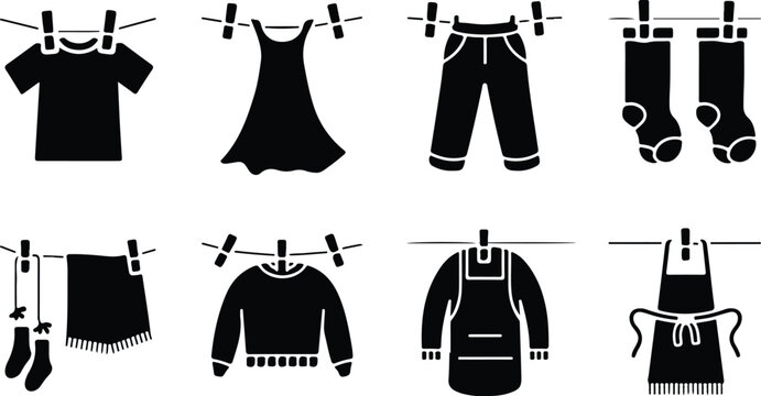 Hang Out Clothes Icon Set Clothes Drying Icon Pack