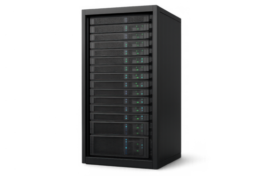 Server rack providing data storage and network infrastructure for modern cloud computing and internet technology services