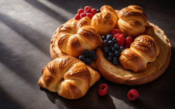 Freshly Baked Croissants with Berries