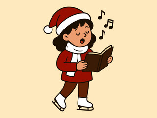 Vector Illustration of Child Ice Skating and Singing