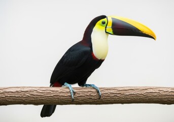 Naklejka premium Toucan perched on a branch isolated on cream beige background