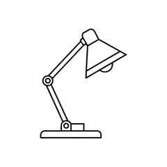 Illustration of a black outline desk lamp on white background