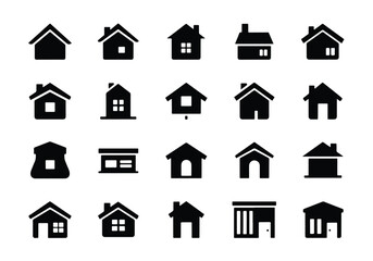 Collection of diverse house icons for real estate and property - Vector icon symbol for website - Icon vector - Blue icon vector - Line and glyph solid icon set