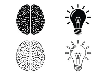 Naklejka premium Brain and lightbulb concepts for ideas and intelligence - Vector icon symbol for website - Icon vector - Blue icon vector - Line and glyph solid icon set