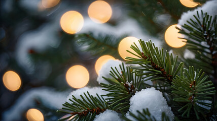 christmas background with fir branches and snow