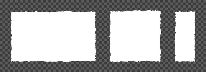 Obraz na płótnie Canvas Torn paper pieces frame set isolated on transparent background, ragged memory sheets with uneven edges, square and rectangle with jagged edges, checkered edges, torn paper shape