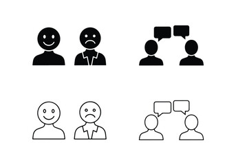Icons representing emotions and communication styles people - Vector icon symbol for website - Icon vector - Blue icon vector - Line and glyph solid icon set