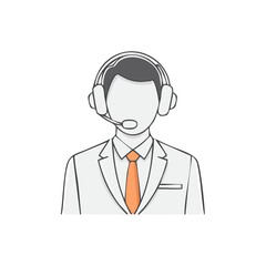 Illustrated Man with Headset Wearing Orange Tie Ready to Provide Support Services
