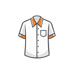 Naklejka premium Clean graphic illustration of a white short sleeve collared shirt with orange trim and front pocket