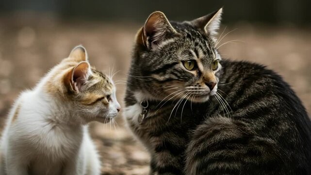 Two cats portrait close up animals domestic feline