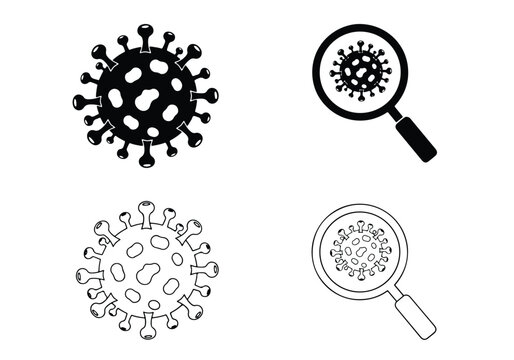 Virus icons magnifying glass scientific research medical symbol set - Vector icon symbol for website - Icon vector - Blue icon vector - Line and glyph solid icon set