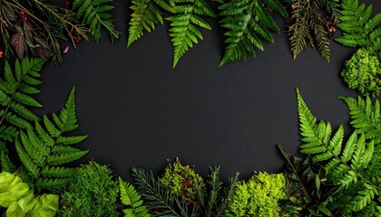 Frame of fir branches on black background
