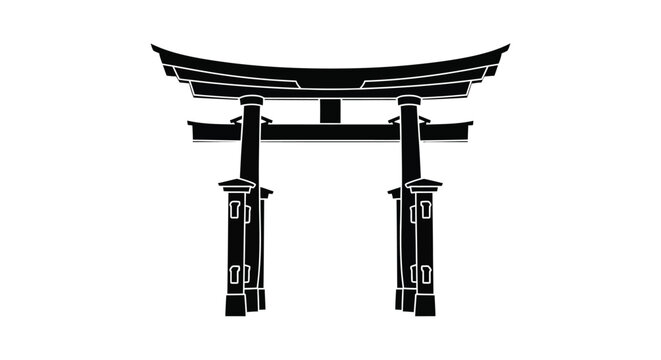 A striking black silhouette of a traditional japanese torii gate structure