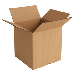 Isolated empty open brown corrugated cardboard shipping box shot