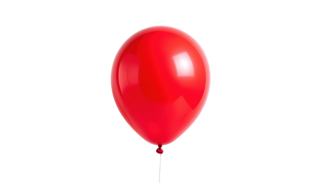 A single red balloon floating with a thin string isolated on transparent background