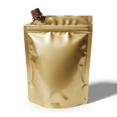 Golden stand-up spout pouch with cap, product packaging mockup