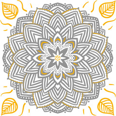 Symmetrical Floral Mandala with Golden Leaf Accents