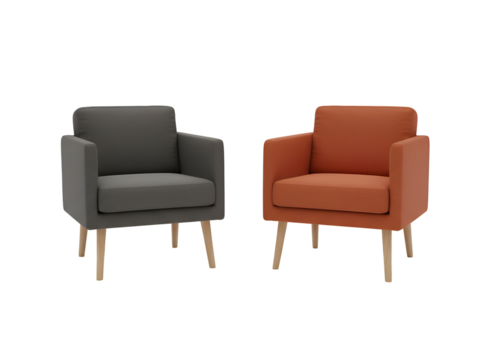 Modern Grey and Orange Armchairs on White Background on white background Isolated on Transparent Background
