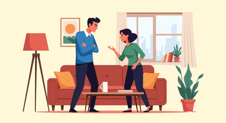Fototapeta premium Couple in heated argument inside the house showcasing relationship problems
