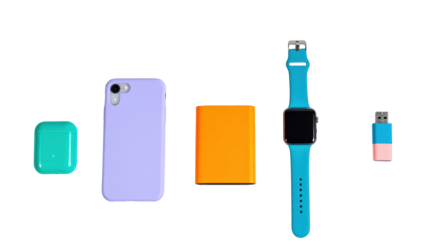 Collection of modern electronic gadgets on transparent background