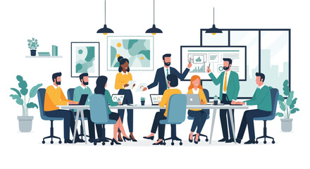 Collaborative business meeting for strategic planning and innovation brainstorming