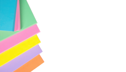 Stack of colorful paper sheets isolated on transparent background