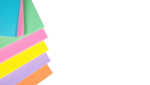 Stack of colorful paper sheets isolated on transparent background