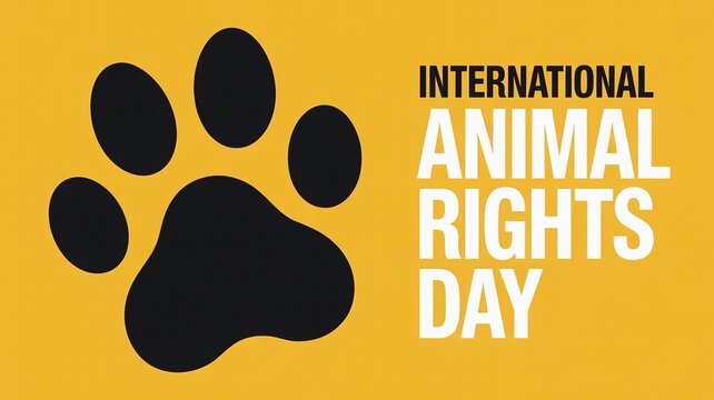 International Animal Rights Day graphic featuring a bold black paw print on a vibrant yellow background, ideal for non-profit campaigns, education, and social advocacy