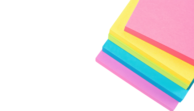 Stack of colorful sticky notes isolated on transparent background