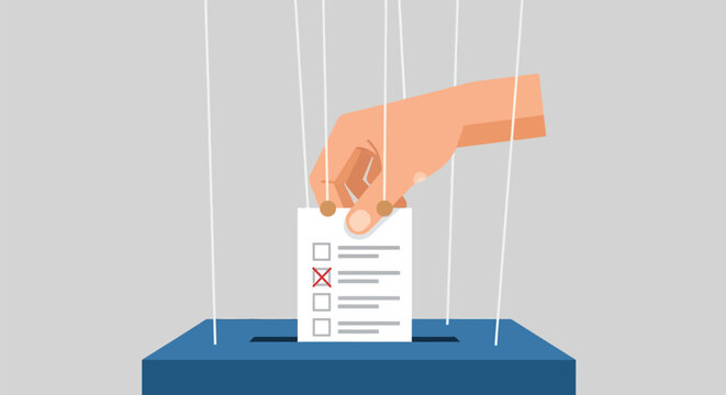 Manipulated democracy concept, voting process under control allegory