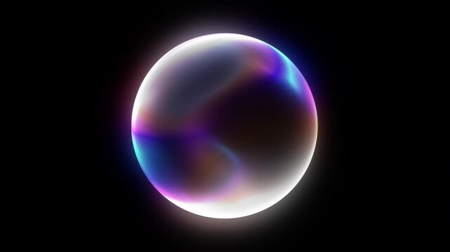 Glowing iridescent white and multicolor holographic sphere with smooth flowing gradients, subtle dotted light texture and soft luminous contours forming an abstract futuristic energy object, looping