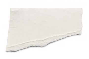 Torn scrap of white paper with rough edges, a blank textured piece with copy space, transparent background