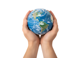 Hands Holding Earth Globe. Global Environment Care, Future Protection on white background Isolated on Transparent Background