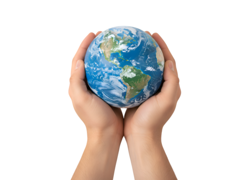 Hands Holding Earth Globe. Global Environment Care, Future Protection on white background Isolated on Transparent Background