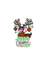 A floral and ornament-filled reindeer illustration perfect for elegant holiday décor, shirts, cards, and seasonal gifts.