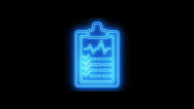 Glowing neon Medical clipboard line icon, document sign vector graphics, medicine and healthcare, a linear pattern on a Black background