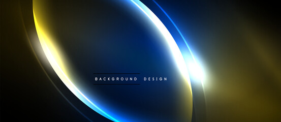 Abstract dynamic lines create glowing effect. Dark background emphasizes bright curves, modern design element.