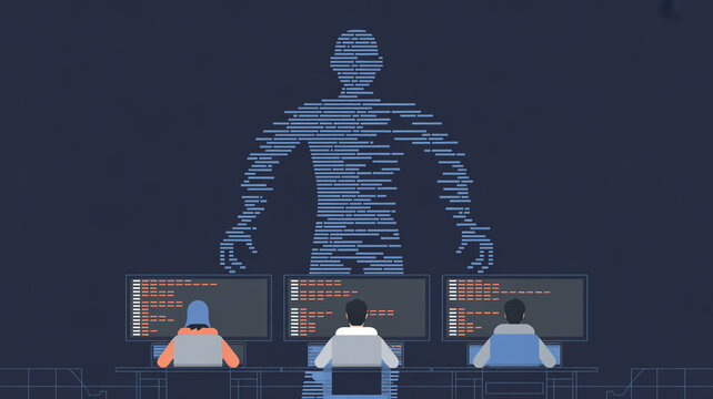 Software engineers coding with focus and precision, creating innovative programs for a digital future and data driven solutions in a modern tech world - Powered by Adobe