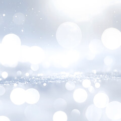 A soft bokeh background with shimmering white and silver lights. The scene evokes a festive atmosphere, perfect for New Year and Christmas celebrations.