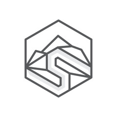 Geometric outline mountain with abstract letter S in flat vector design style