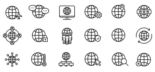 インターネット・ネットワークの編集可能なラインアイコンセット-ピクトグラム-ビジネス