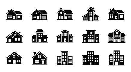 Collection of Black House and Building Icons on White Background house icon home icon