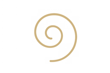 Abstract yellow spiral line drawing on transparent background, swirling simple graphic element