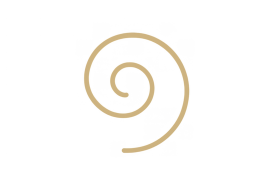 Abstract yellow spiral line drawing on transparent background, swirling simple graphic element
