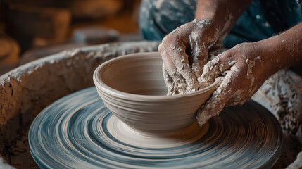 “Hands-on pottery class: learning wheel throwing to create ceramic bowls.”