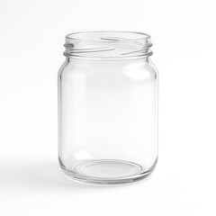 Clear empty glass jar isolated on white background