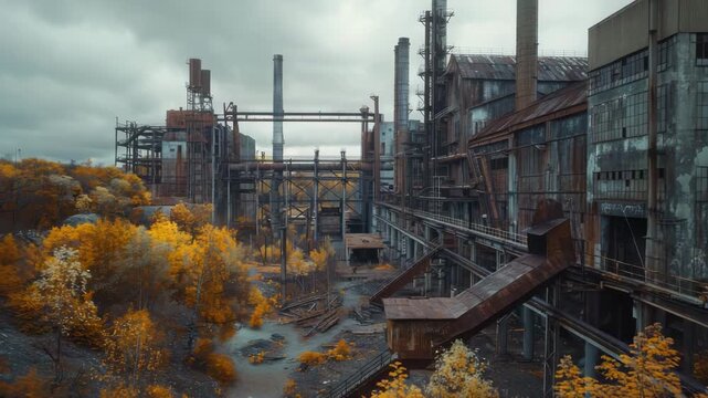 Old Abandoned Plant with Corroded Metal Structures